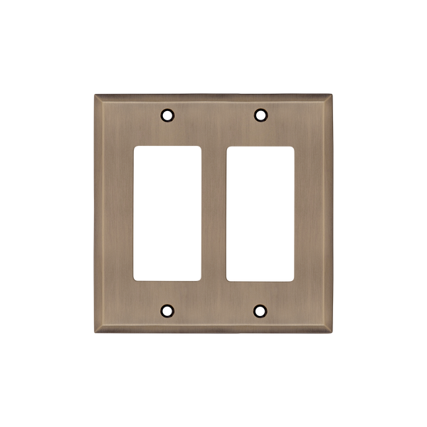 New york double rocker switch plate in Antique Brass