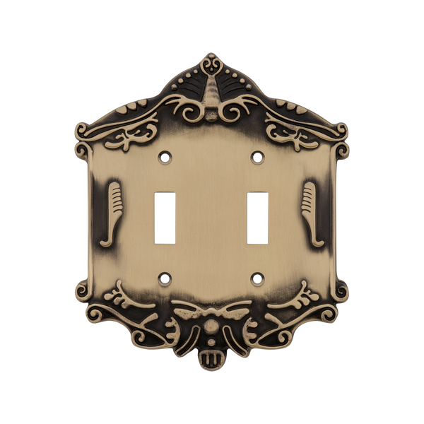 Victorian Switch Plate with Double Toggle in Antique Brass