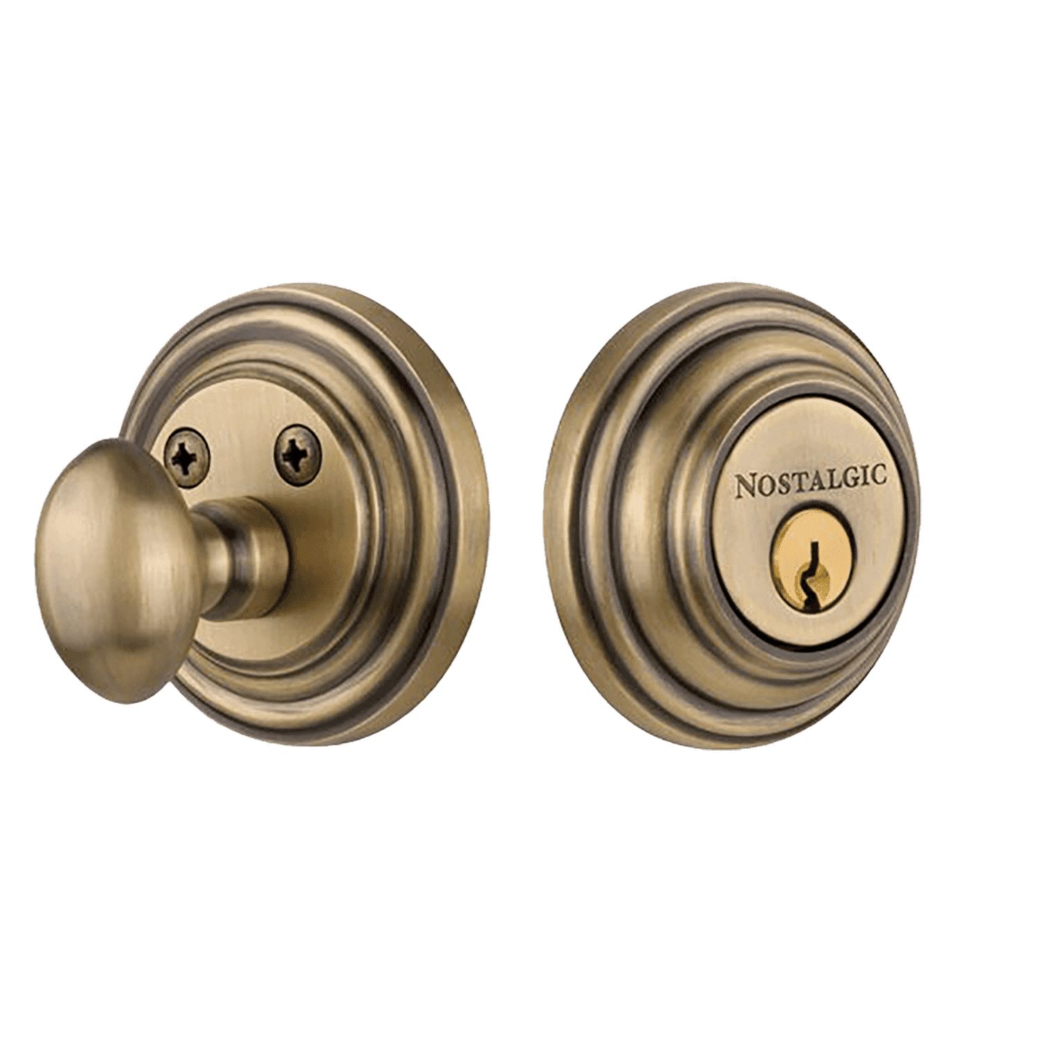 Classic Rosette Single Cylinder Deadbolt in Antique Brass – Nostalgic ...