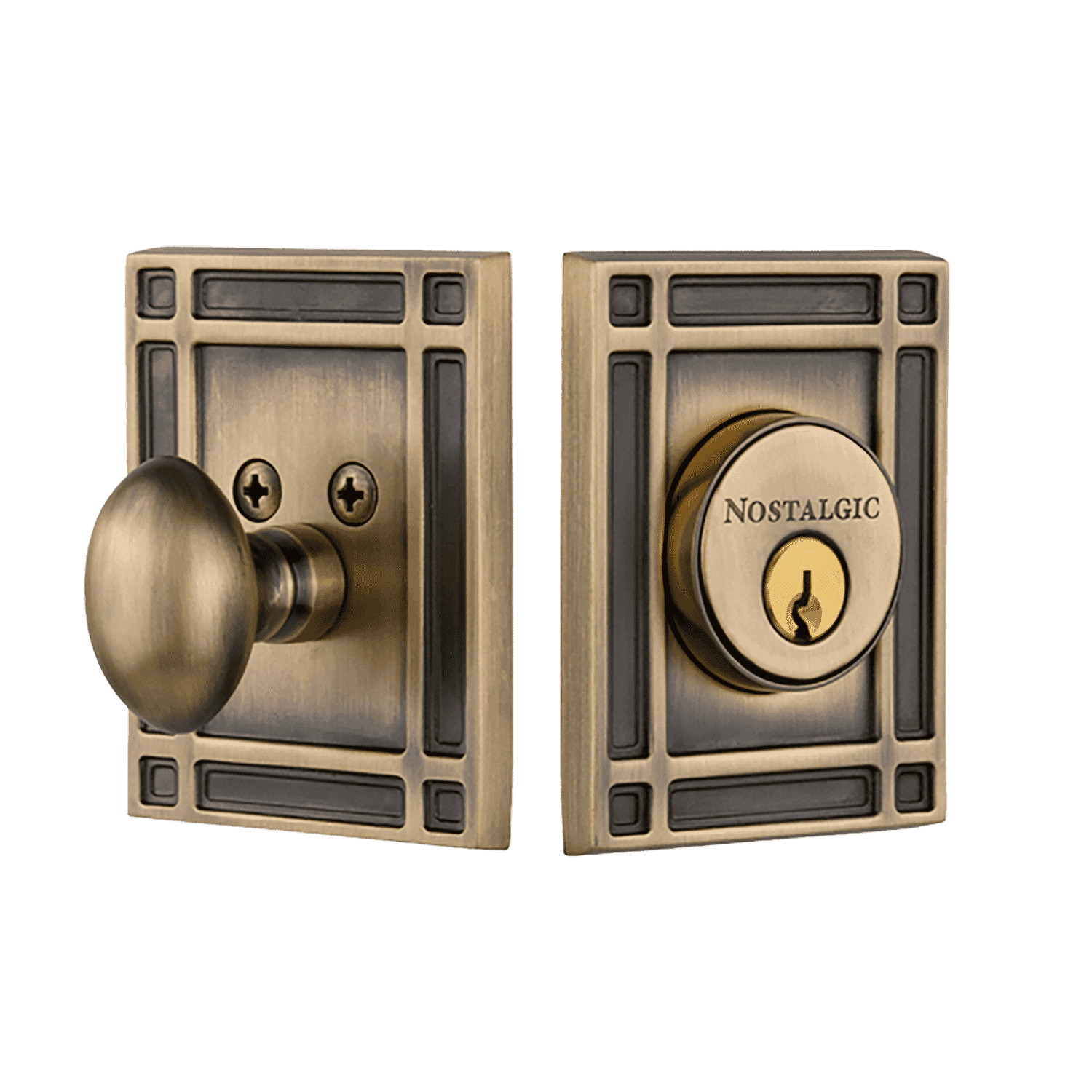 Mission Plate Single Cylinder Deadbolt in Antique Brass – Nostalgic ...