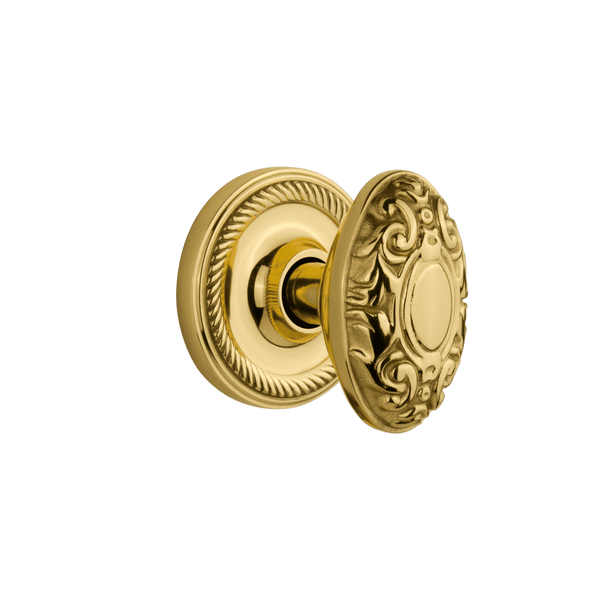 Rope Rosette with Victorian Knob in Polished Brass