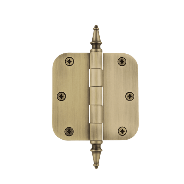 Steeple Tip Residential Hinge with Radius Corners in Antique Brass